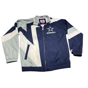 Starter Dallas Cowboys Jacket Men's L Full Zip Windbreaker Navy Gray